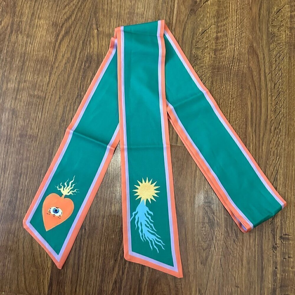 Artsy folk art printed silky tie belt